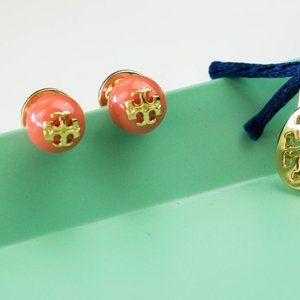 Tory Burch Evie Pearl Stud Earrings Coral